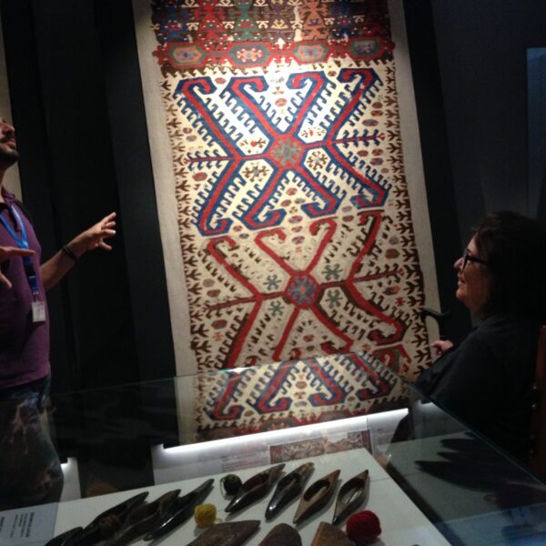 Nomadenschaetze: 2019 with Deniz Coskun. Collection Josephine Powell, Vehbi Koç Museum. The privilege of having him talk to us for two hours about the dyes used in the kilims and dating them on these criteria.